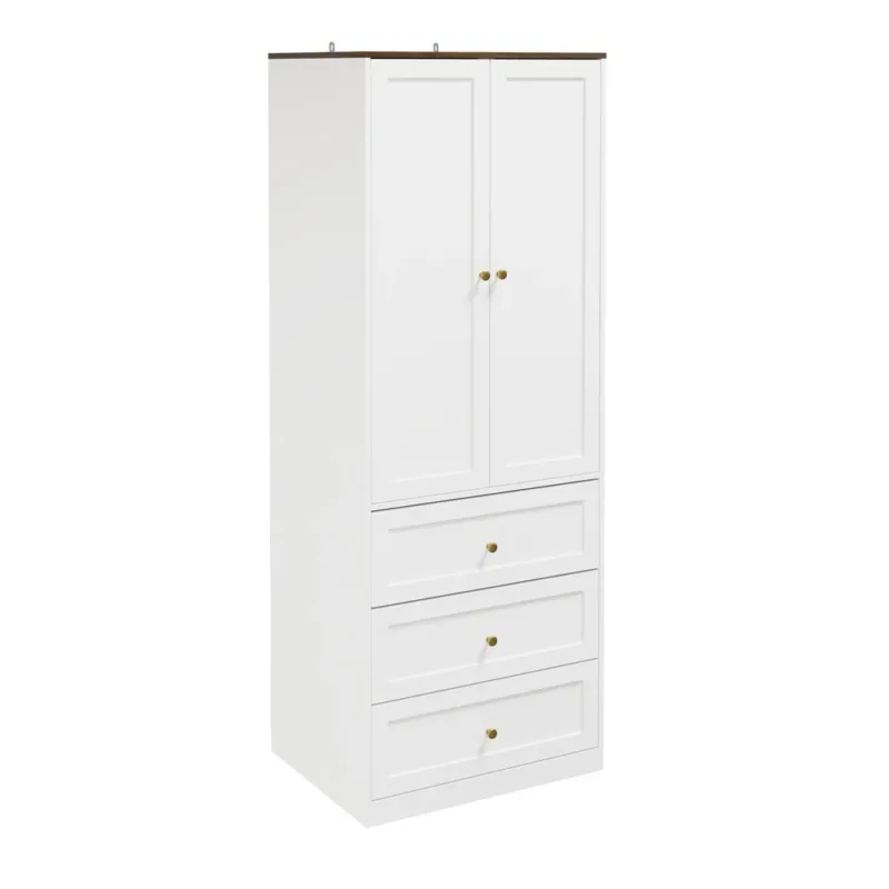 SoBuy | Kleiderständer | Kleiderschrank Weiß Schmal (70cm) Drehtürenschrank mit 3 | White | KSB04-W