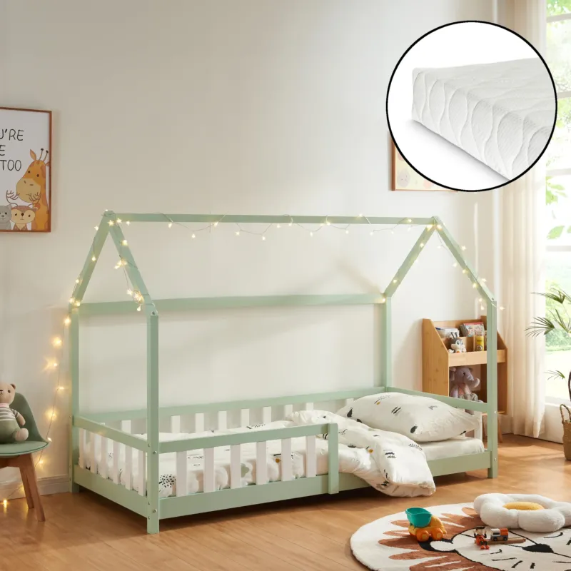 Hausbett Hesel mit Matratze und Rausfallschutz Weiß [en.casa] - premiumXL