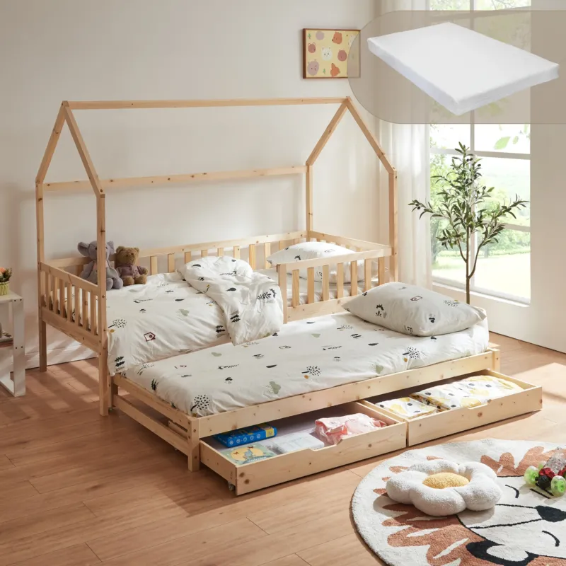 Doppel-Kinderbett Aarghonmaa mit 1 Matratze 90x200 cm Kiefernholz [en.casa]