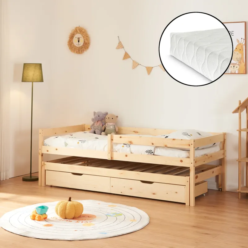 Doppel - Kinderbett Sonkajärvi mit Matratze 90x200cm Natur [en.casa] - premiumXL