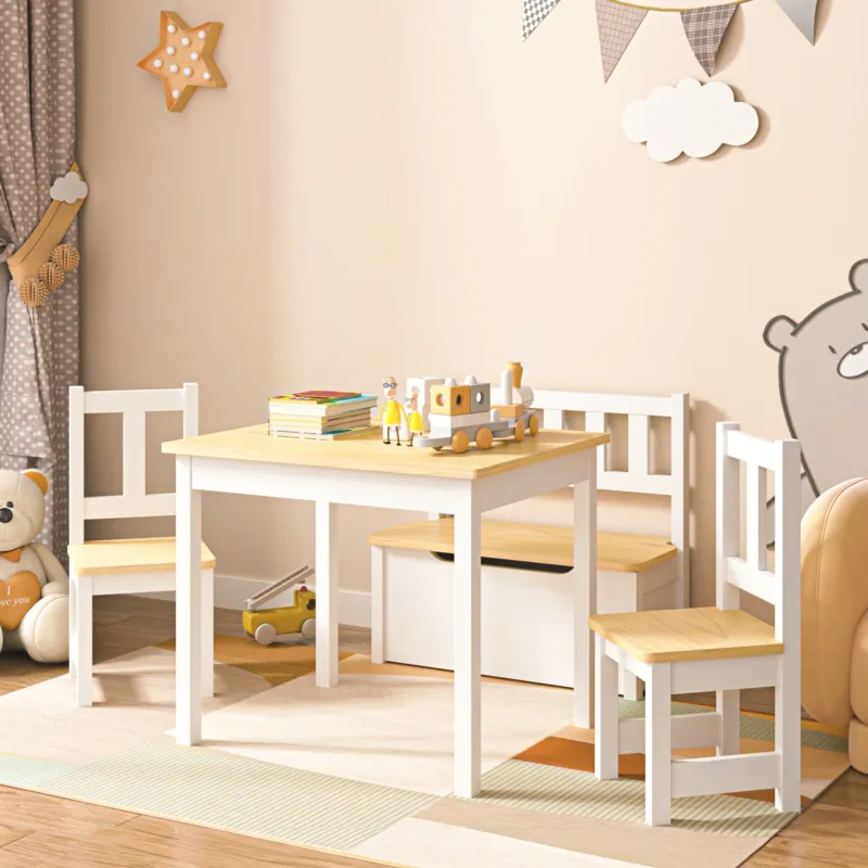 Kindertischset Lousame Kiefernholz Natur / Weiß [en.casa] - premiumXL