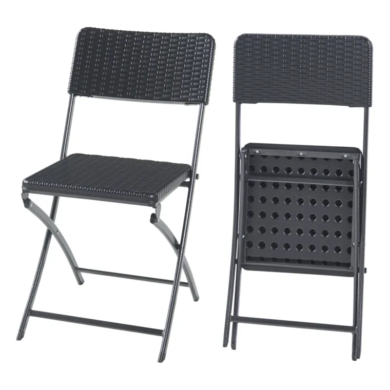 Klappstuhlset Mark 2 - tlg. Rattanoptik, Schwarz [en.casa] - premiumXL