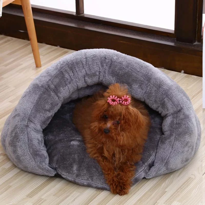 Höhlenbett für kleine Hunde – weiches Kunstfell Hundebett