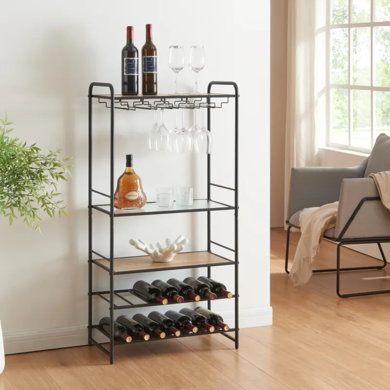 Weinregal Hustadvika 120x61x33cm Schwarz/Eiche [en.casa] - premiumXL