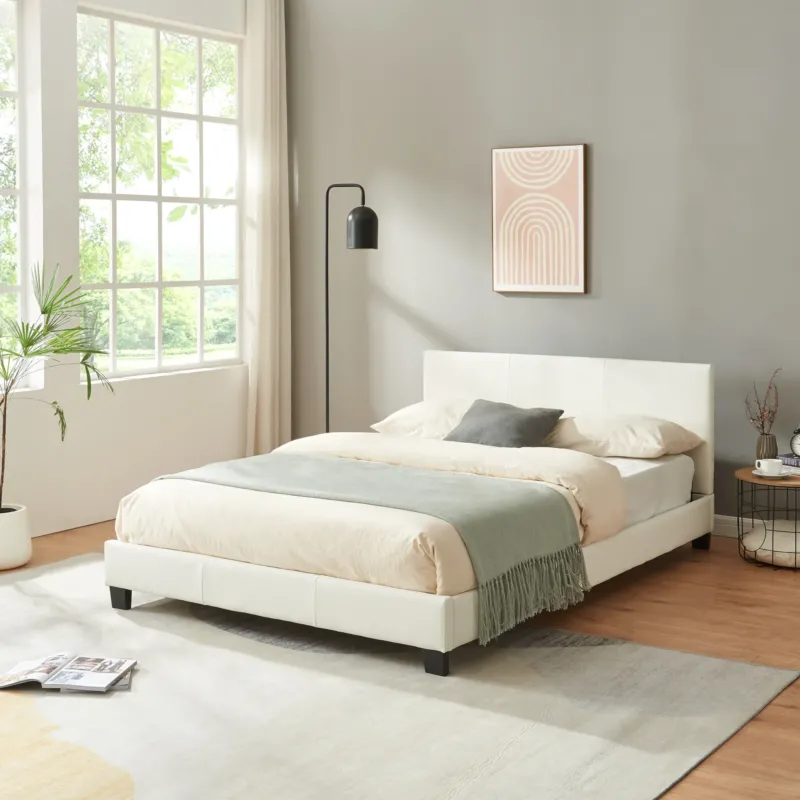 Kunstlederbett Albacete 140x200 cm Weiß Corium - premiumXL