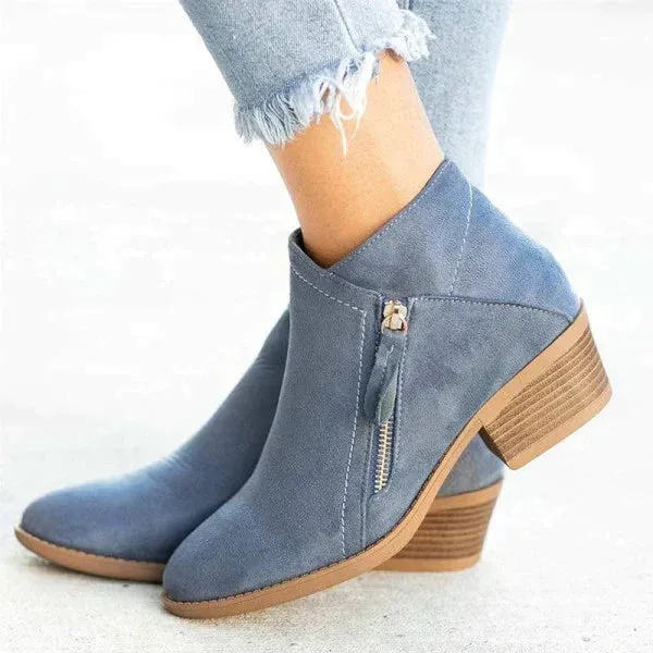Comfort Ankle Boots Suede Leather Side Zip Design - Product showcase