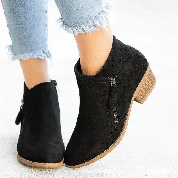 Comfort Ankle Boots Suede Leather Side Zip Design - Detailed view