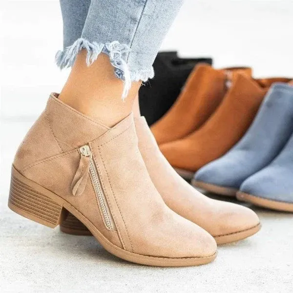 Comfort Ankle Boots Suede Leather Side Zip Design - Product example