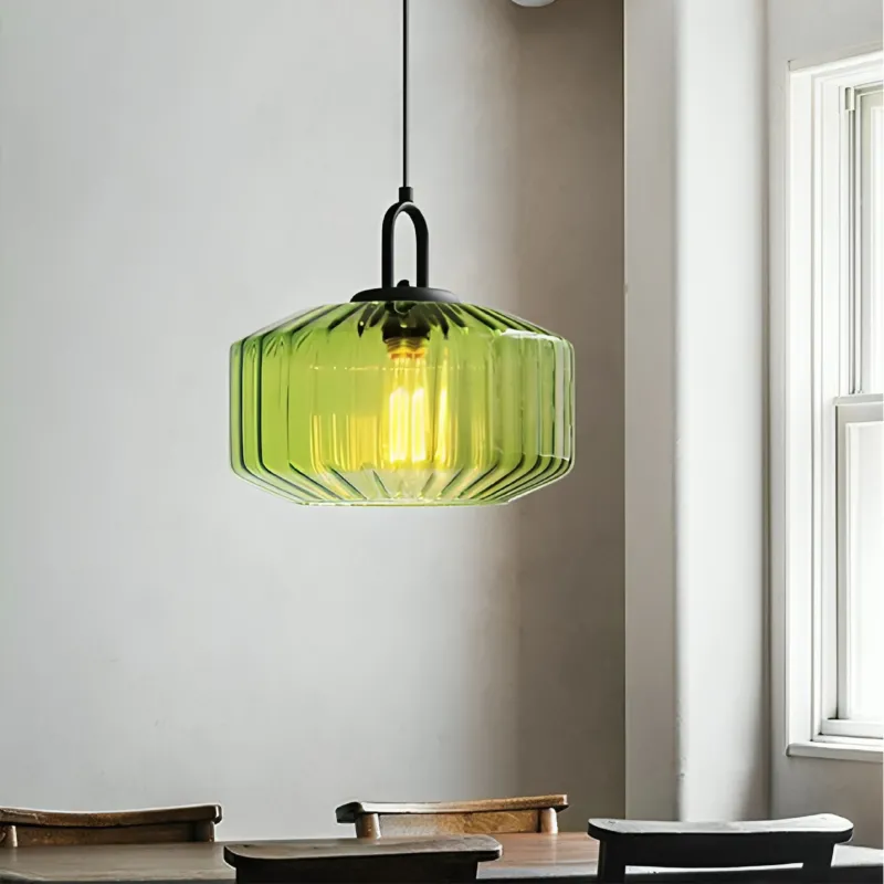 Modern Glass Pendant Light Geometric Green Shade Design - Product showcase