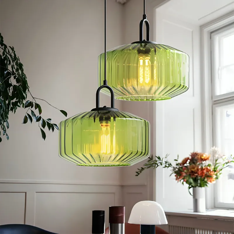 Modern Glass Pendant Light Geometric Green Shade Design - Product example