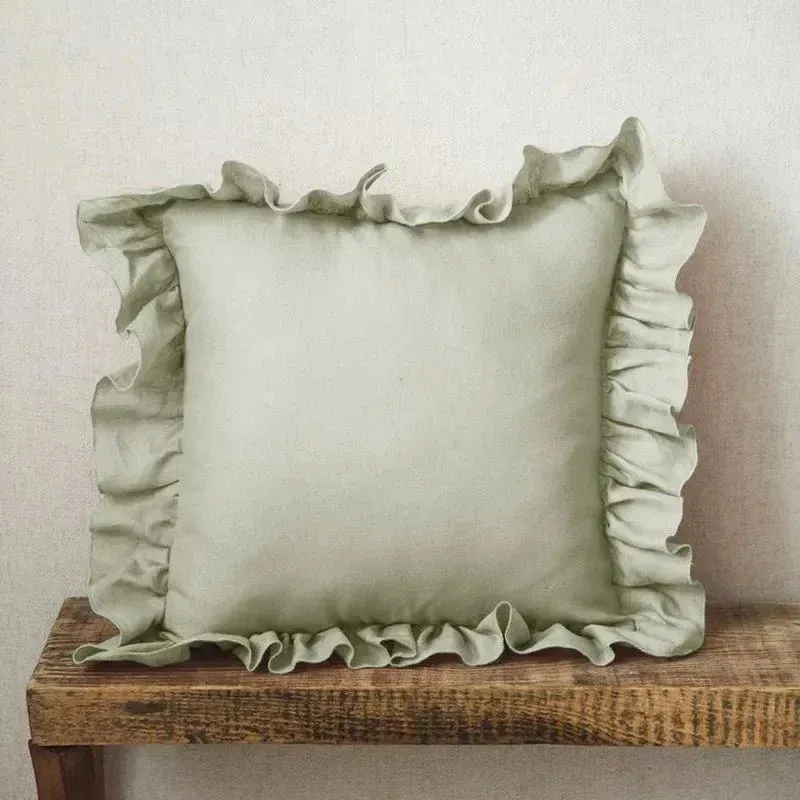 Linen Ruffle Pillow Cover Soft Textured Decorative Cushion - Product showcase