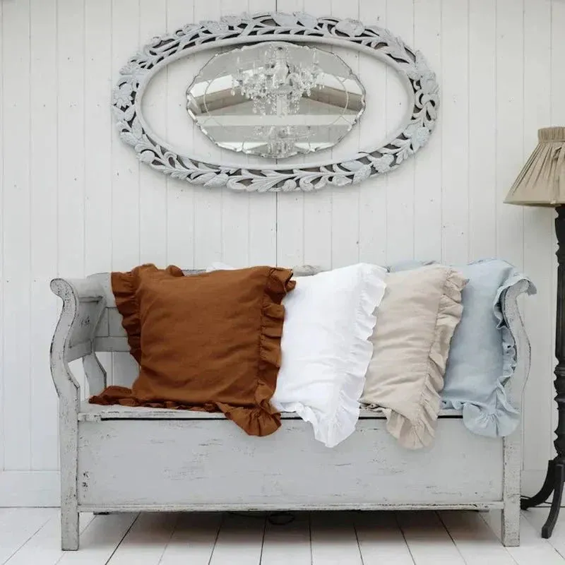 Linen Ruffle Pillow Cover Soft Textured Decorative Cushion - Product detail 4