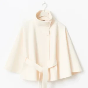 Womens Cape Coat High Collar Belted Winter Design - Product showcase