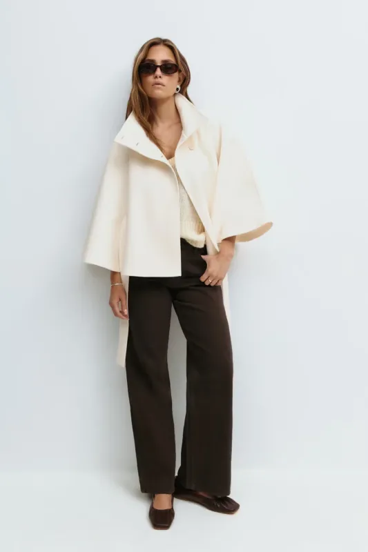 Womens Cape Coat High Collar Button Front Design - Detailed view