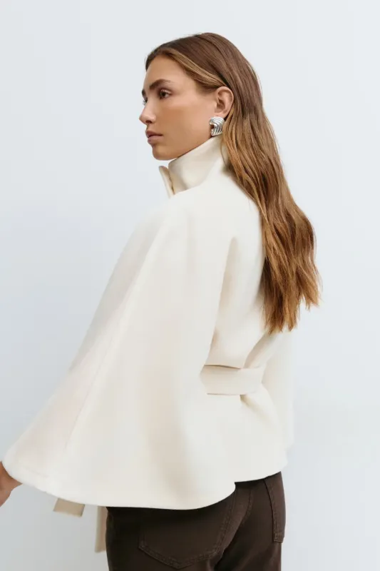Womens Cape Coat High Collar Button Front Design - Product detail 4