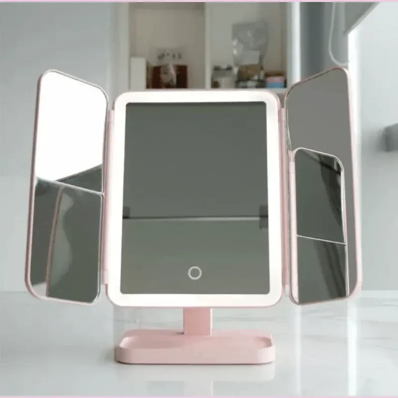 LED Makeup Mirror Adjustable Three Light Colors with Foldable Design - Product example