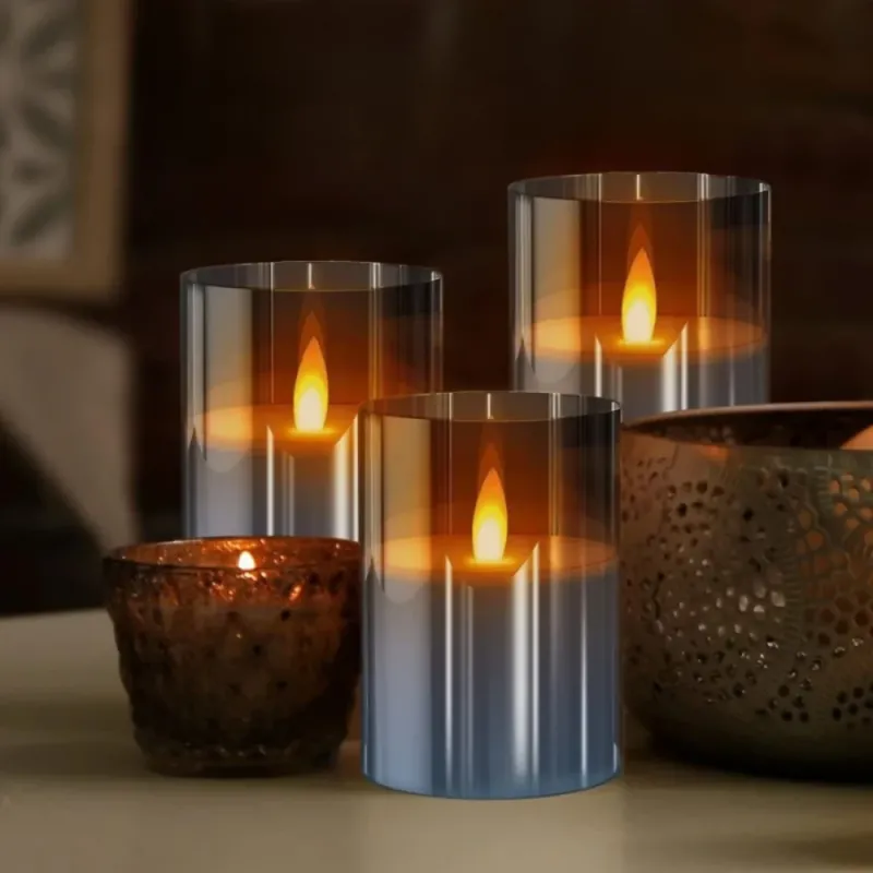 Flameless Candle Holders Set Glass LED Remote Control Timer - Product showcase