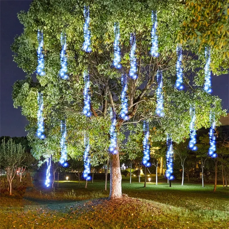 LED Meteor Shower Lights Cascading Blue Outdoor String Lights - Product showcase