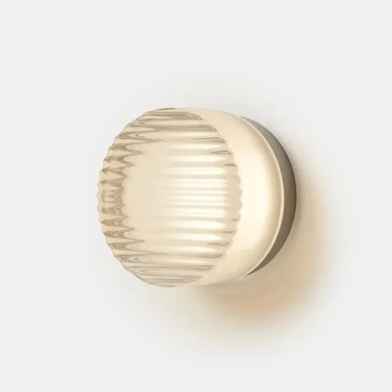 Round Wall Sconce Light Ribbed Glass Warm LED Fixture - Product showcase