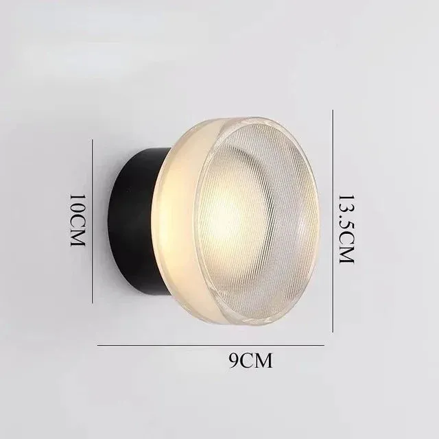 Round Wall Sconce Light Ribbed Glass Warm LED Fixture - Detailed view