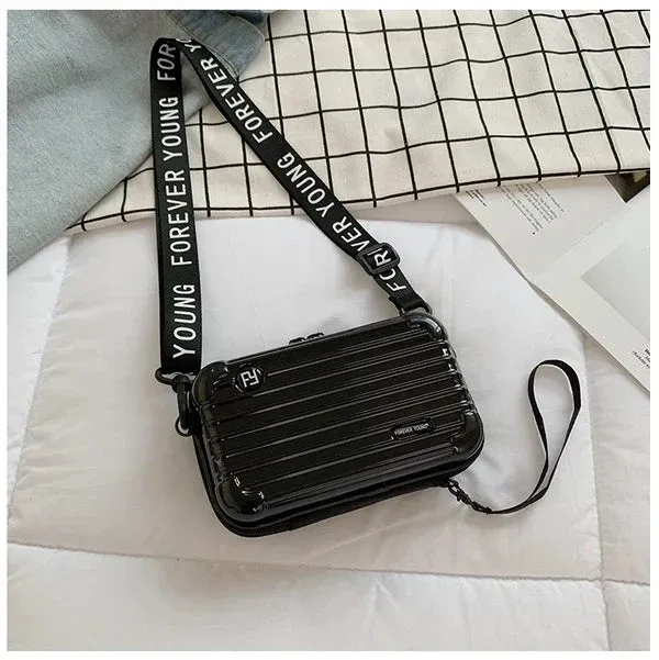 Hard Shell Crossbody Bag Compact Ribbed Design with Adjustable Strap - Product showcase