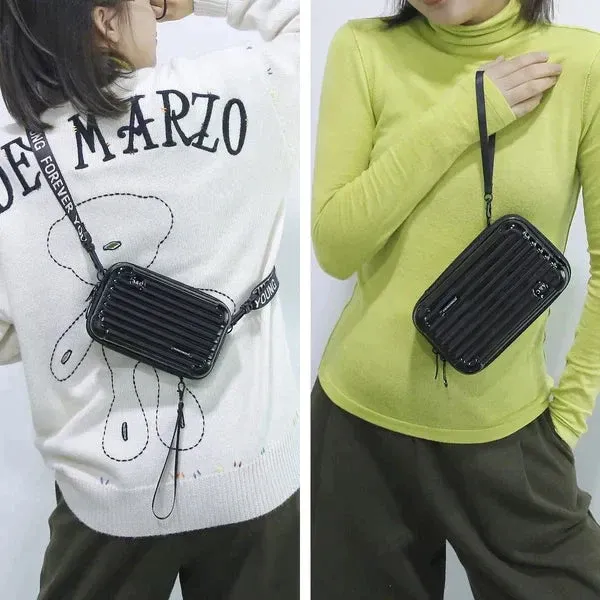 Hard Shell Crossbody Bag Compact Ribbed Design with Adjustable Strap - Detailed view