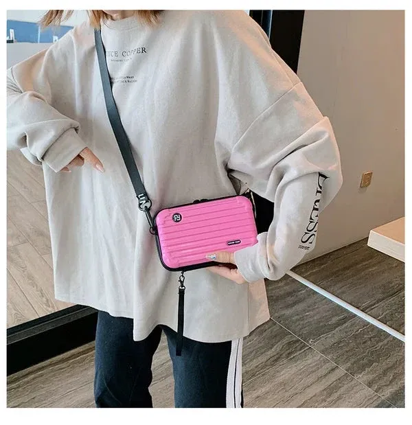 Hard Shell Crossbody Bag Compact Ribbed Design with Adjustable Strap - Product example