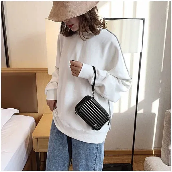 Hard Shell Crossbody Bag Compact Ribbed Design with Adjustable Strap - Product detail 4