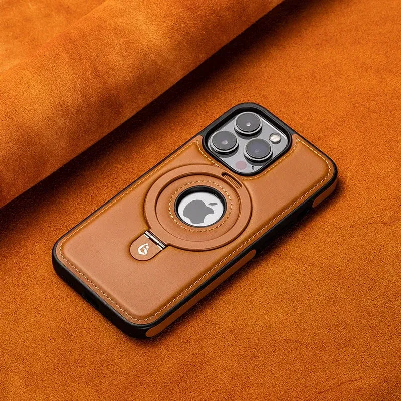 Leather iPhone Case Magnetic Ring Stand Design - Product showcase