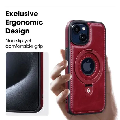 Magnetic iPhone Case with Ring Stand Premium Brown Leather Design - Product example