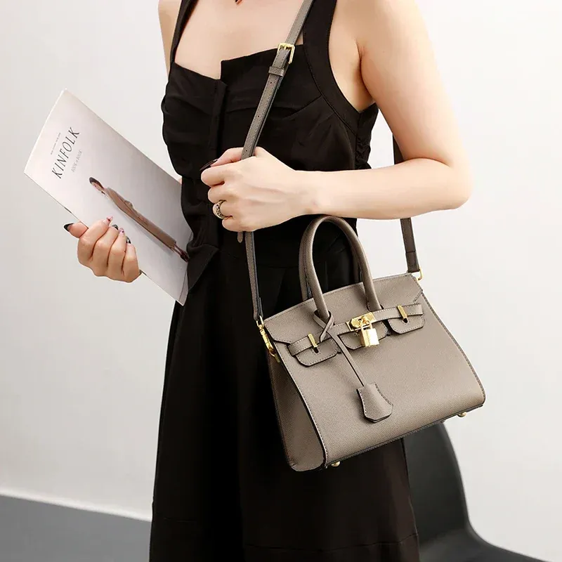 Classic Leather Handbag Structured Design With Gold Hardware - Product showcase