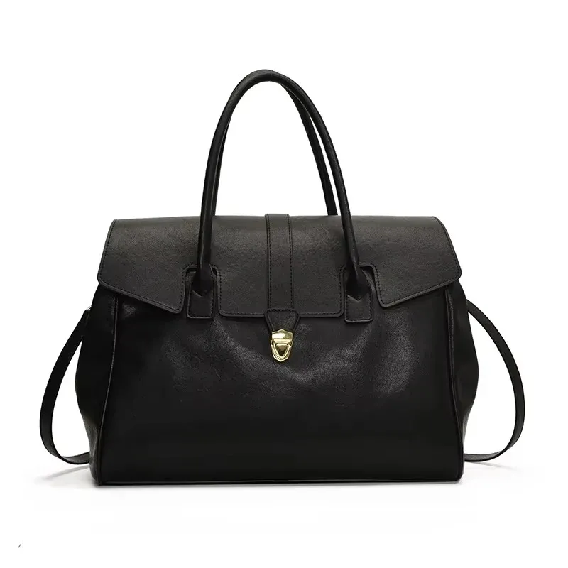 Classic Boston Leather Handbag Top Handle With Detachable Strap - Detailed view