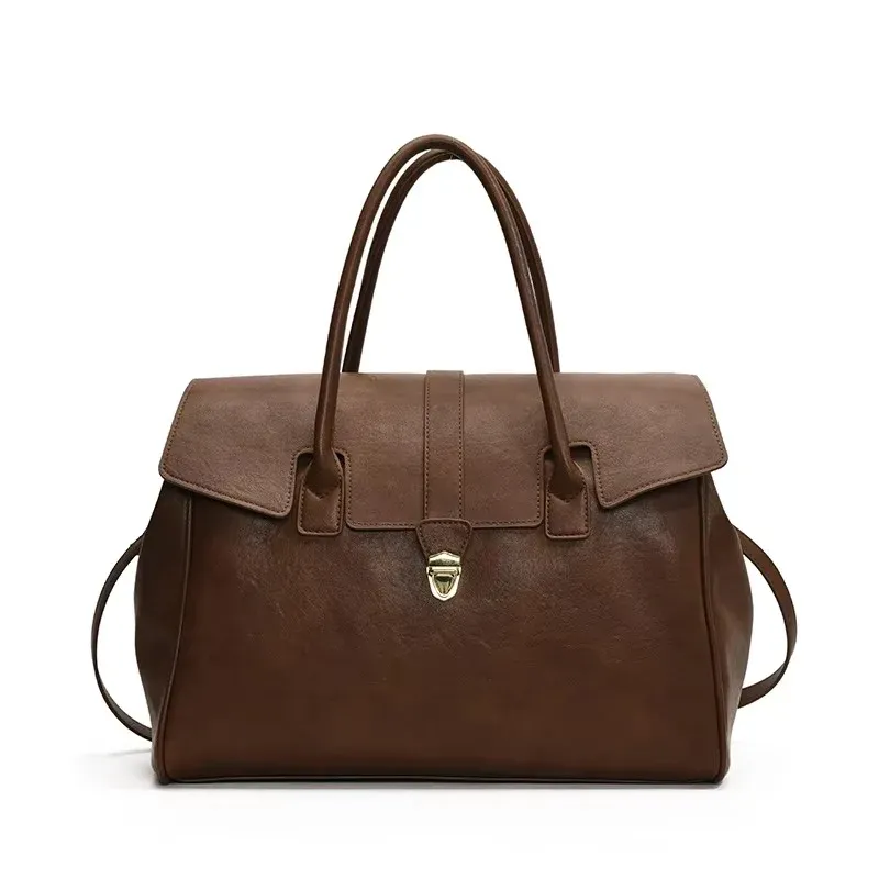 Classic Boston Leather Handbag Top Handle With Detachable Strap - Product example