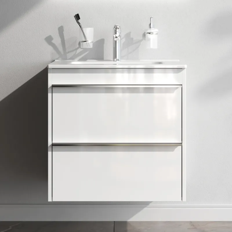 Waschtischunterschrank mit Waschbecken, 60 cm, als Flachpaket, 2 Schubladen – MTAX0602WG-C0602WG