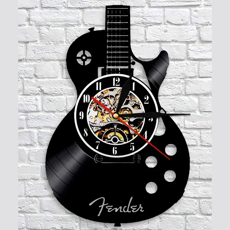 Guitar Vinyl Wall Clock Recycled Record Music Decor - Product showcase