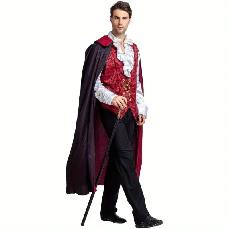 Gothic Vampire Costume Victorian Style Cape and Vest Set - Detailed view