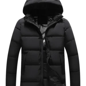Mens Winter Puffer Coat Quilted Hooded Long Jacket - Product showcase
