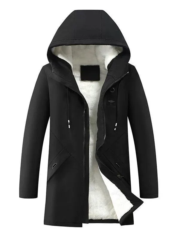 Winter Hooded Jacket Fleece Lined Windproof Mid-Length Coat - Product detail 4