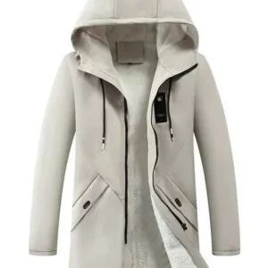 Winter Hooded Jacket Fleece Lined Windproof Mid-Length Coat - Product showcase