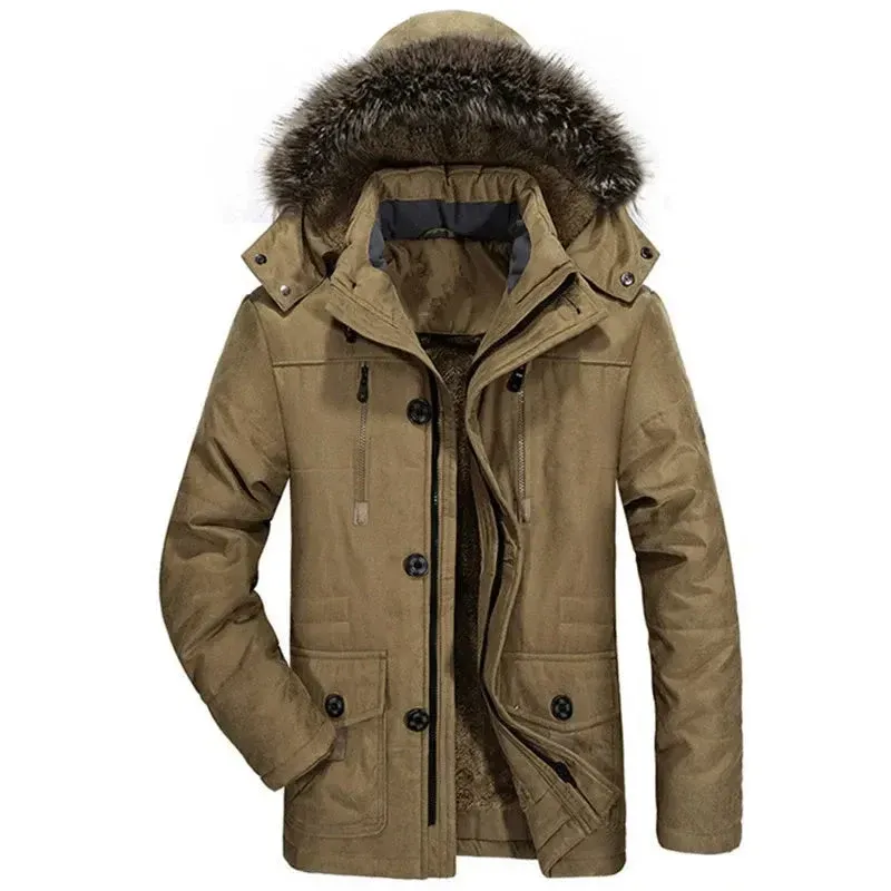 Winter Mens Parka Plush Lined Hooded Coat - Product example