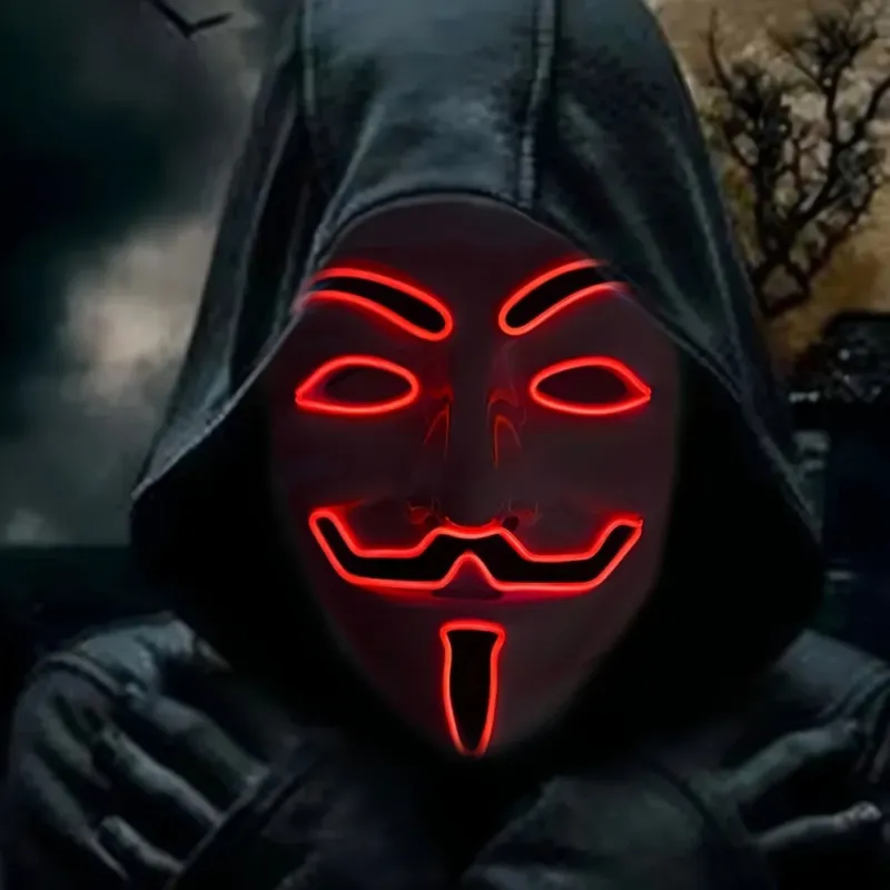 LED Halloween Mask Anonymous Red Glow Design - Detailed view
