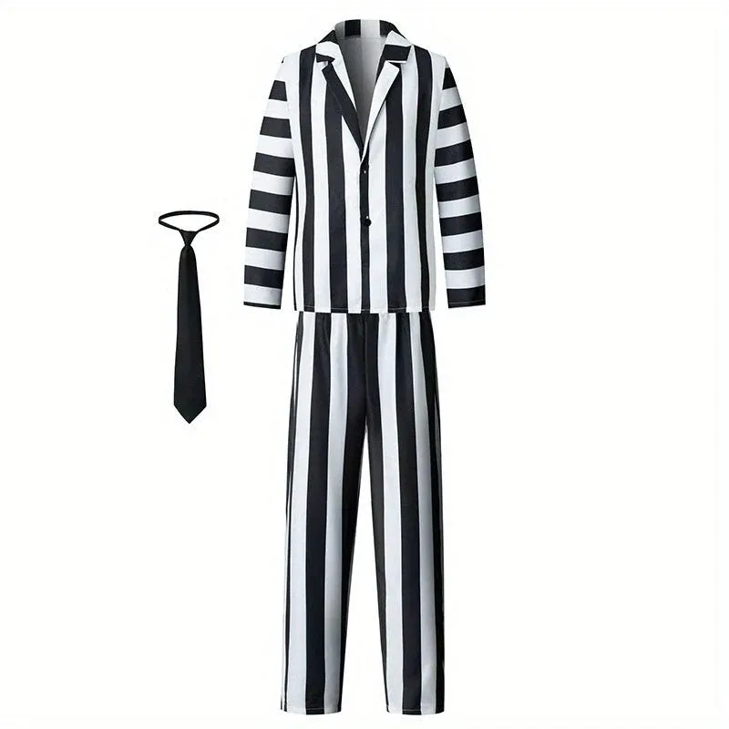 Striped Costume Suit Black and White Movie Character Design - Product showcase