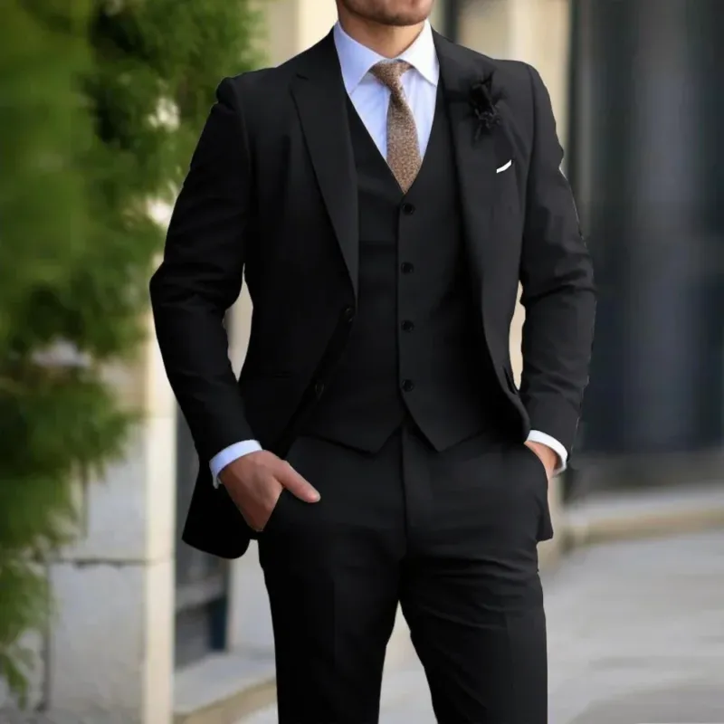 Classic Three Piece Suit Black Slim Fit Business Formal - Product showcase