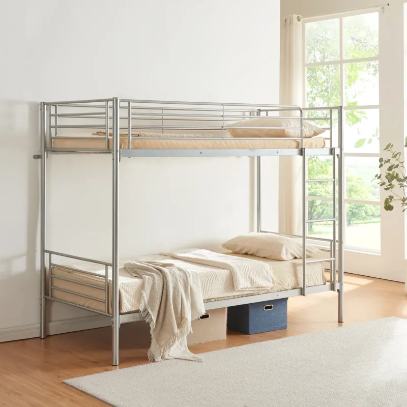 Metall-Etagenbett Soppsar 208,5x97x165 cm Silber [en.casa]