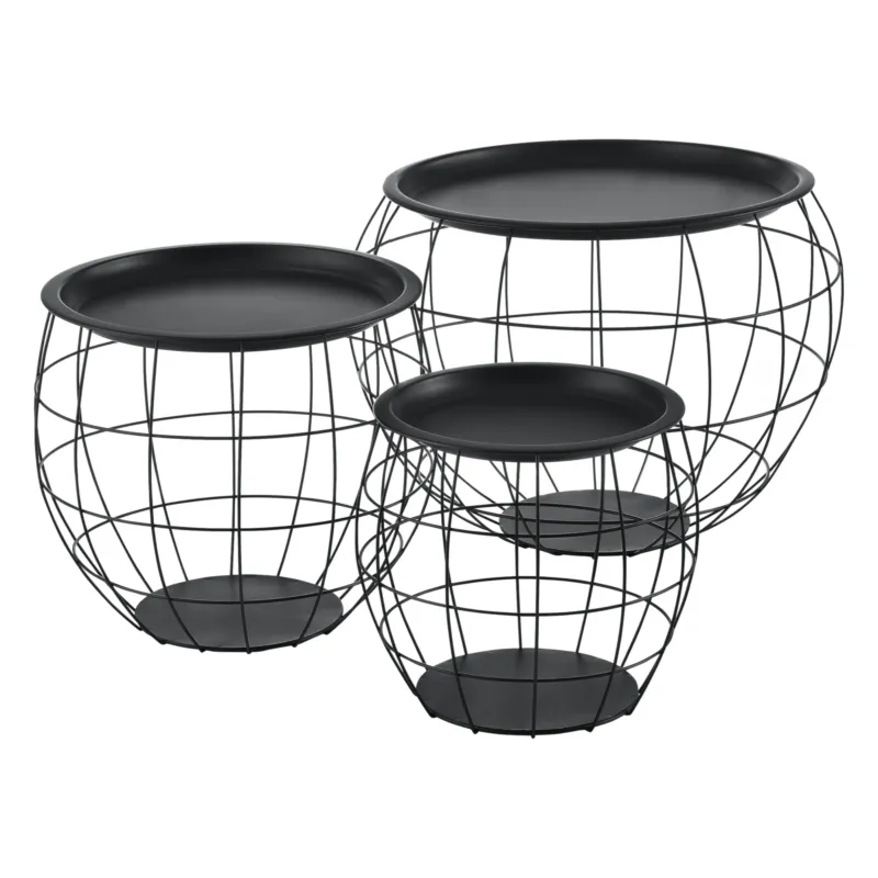 Couchtisch Neman 3er Set Metallkorb Schwarz en.casa - premiumXL