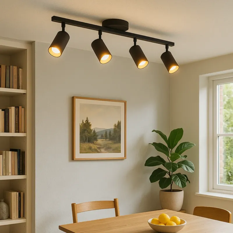 Modern 4-Head Ceiling Light Adjustable Black Spot Track - Product showcase
