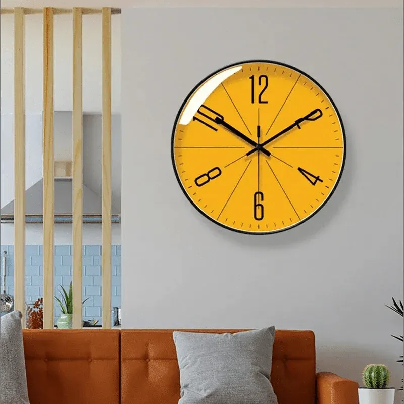 Modern Wall Clock Yellow Face Black Frame Design - Product example
