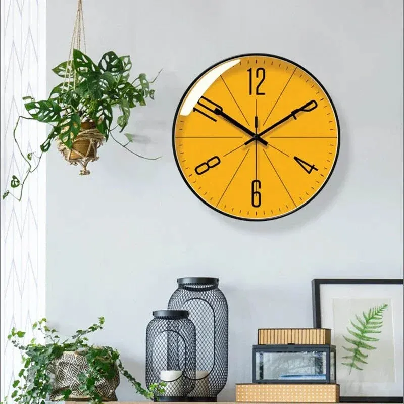 Modern Wall Clock Yellow Face Black Frame Design - Detailed view