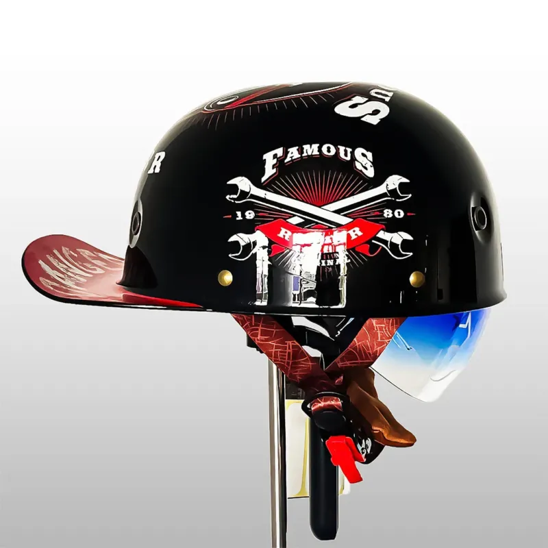 Motorcycle Baseball Cap Helmet Golden Wings Design - Detailed view