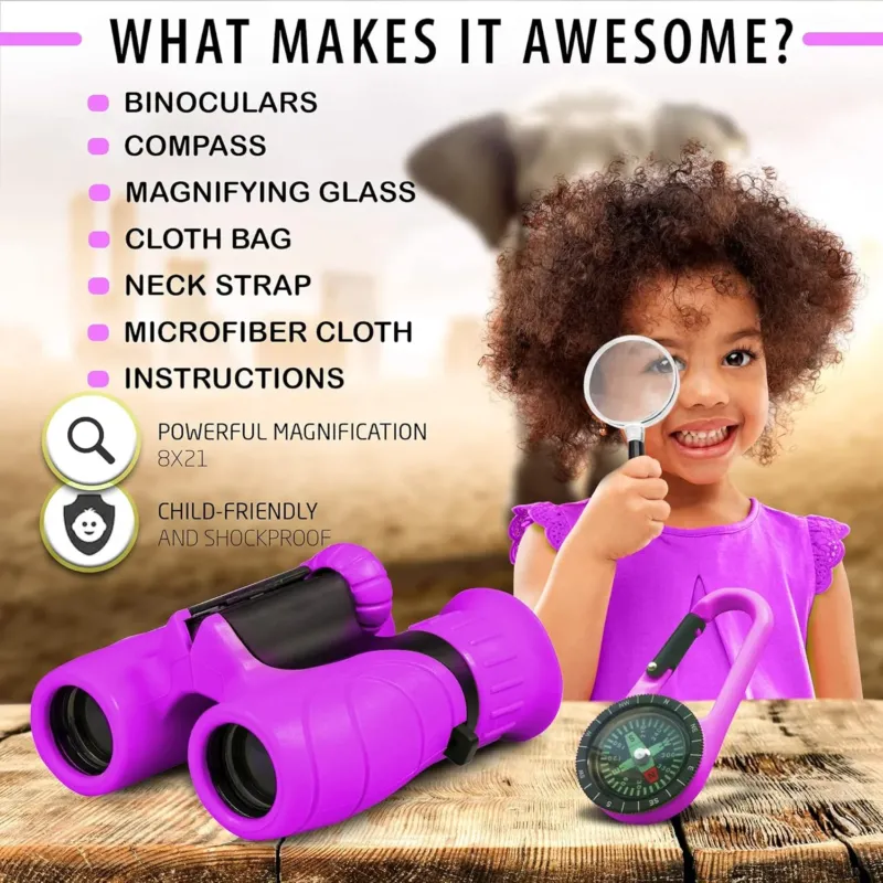 Kids Binoculars 8x21 Compact Outdoor Adventure Set - Detailed view